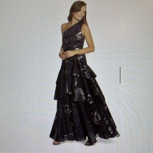 Aidan Mattox One Shoulder, Navy Blue and Silver Gown, size 16